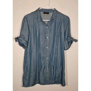 Tahari Women's Blue Tencel Chambray Button Down Shirt Size Small